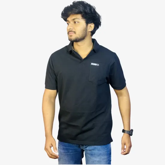 Men's Black Solid Polo T-Shirt | Premium Cotton Casual Half Sleeve Collar T-Shirt